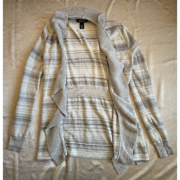 GORGEOUS WHBM Silver Gray Striated Metallic Waterfall Cardigan Sweater Small - Picture 2 of 13